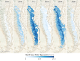 Wasseräquivalente der Schneebedeckung Sierra Nevada 2015 bis 2020 Lizenz: public domain