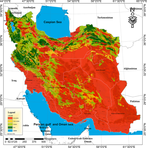 Datei:Map of land suitability for walnut cultivation in Iran (2020–2049).PNG